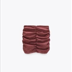 ZARA Corduroy Ruched Draped Mini Straight Skirt Marsala